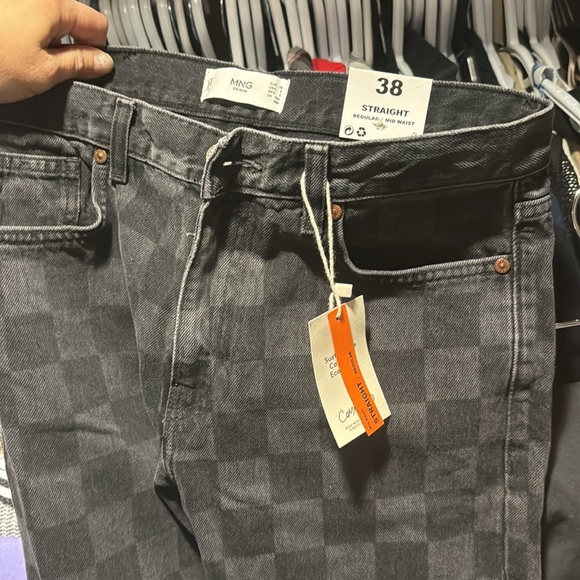 Mango jeans in charcoal black and dark grey checkered print. BNWT - Picture 9 of 11